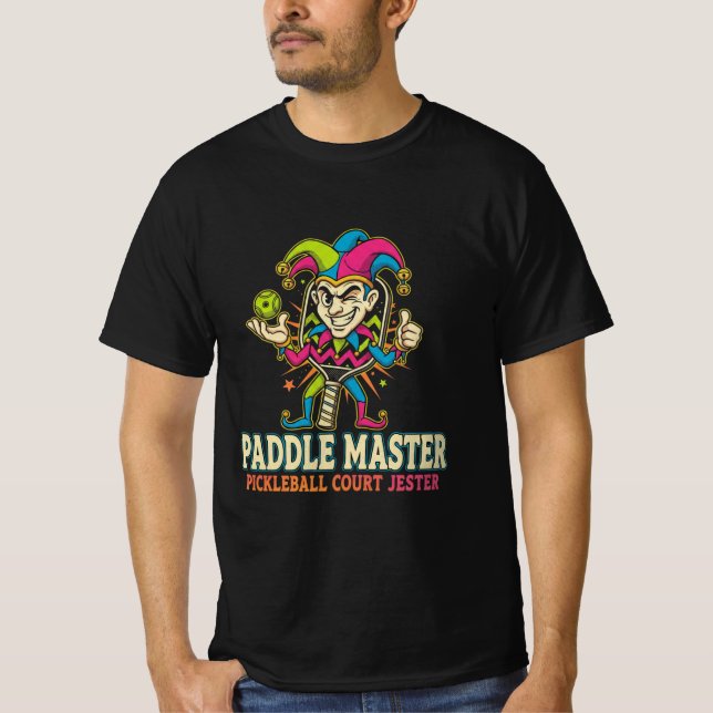 T-shirt drôle de pickleball Paddle Jester rétro Hu (Devant)