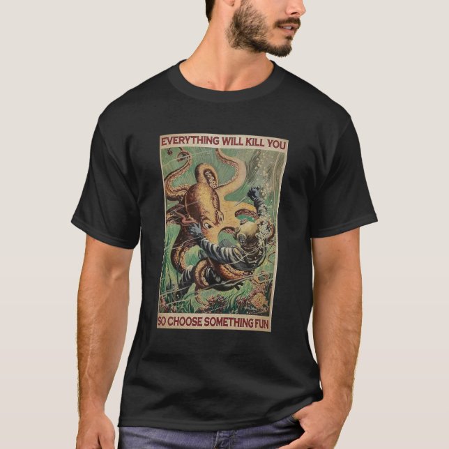 T-shirt drôle de pieuvre vintage plongée (Devant)