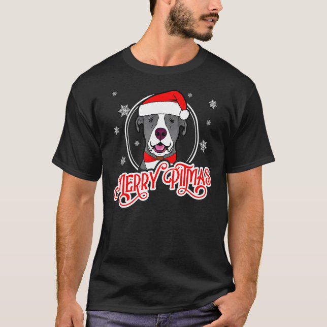 T-shirt Drôle de Pit Bull Noël Joyeux Pitmas (Devant)