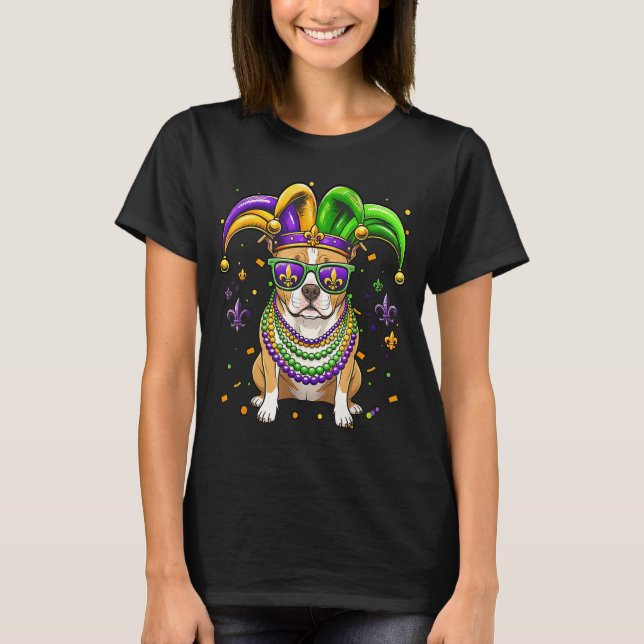 T-shirt Drôle de pitbull perlé mardi gras fête carnaval (Devant)