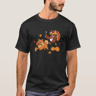 T-shirt Drôle de Pomeranian Dinde Automne Action de grâce 