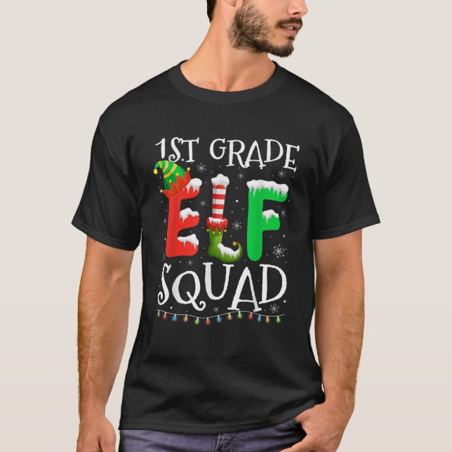 T-shirt Drôle de professeur de brigade d'elfe de 1re année (Devant)