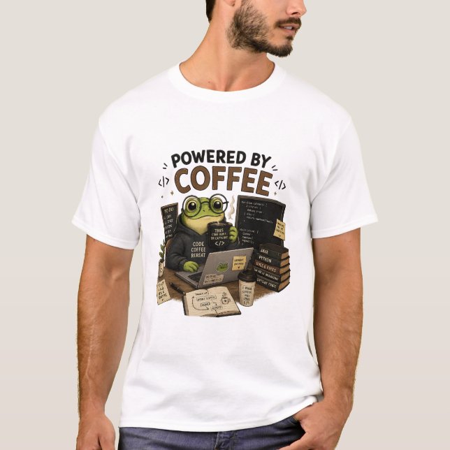T-shirt drôle de programmeur alimenté par le café  (Devant)