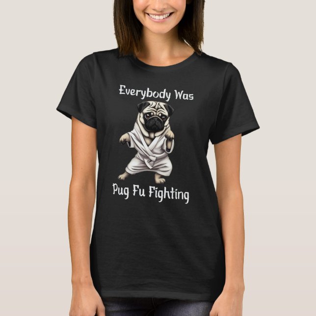 T-shirt drôle de pug de karaté mignon Funny Kung F (Devant)