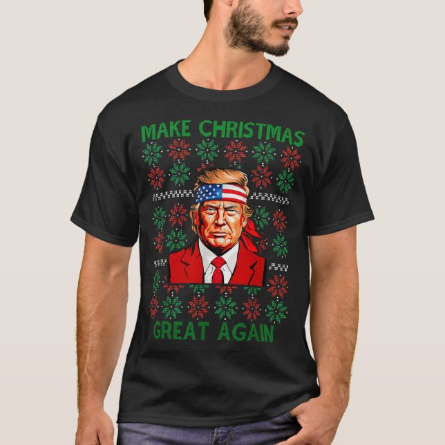 T-shirt Drôle de pull de Noël moche Trump rend Noël  (Devant)
