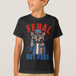 T-shirt Drôle de Raccoon Sauvage Mais Libre Usa 4 Juillet