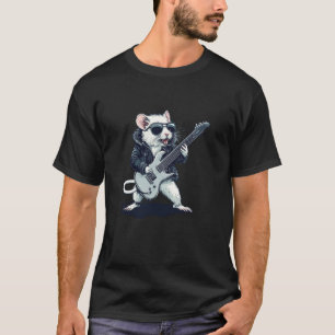 T-shirt Drôle de rat blanc avec guitare électrique pour un