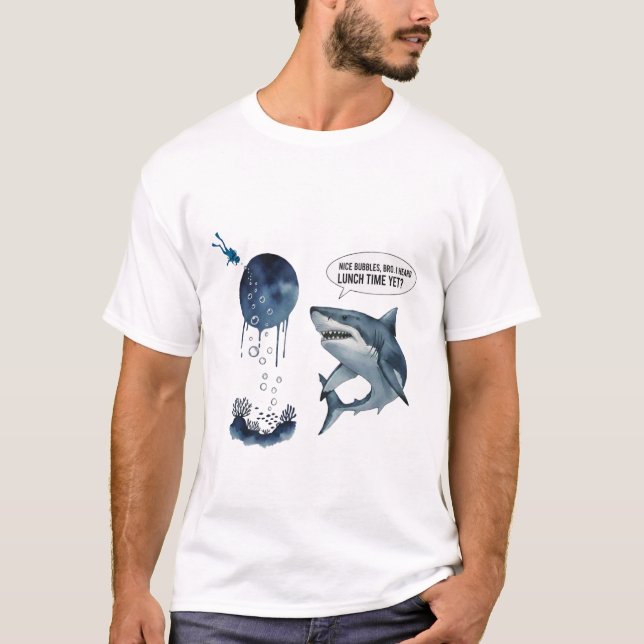 T-shirt drôle de requin plongeur heure du déjeuner (Devant)