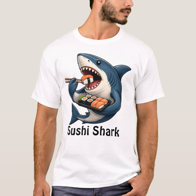 T-shirt drôle de requin sushi (Devant)