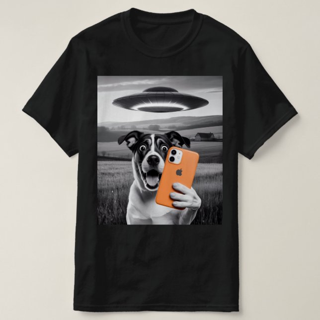 T-shirt Drôle de selfie de chien alien UFO - Chat cool et  (Design devant)