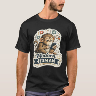 T-shirt Drôle de Singe Humain Moderne Smartphone Réseaux S