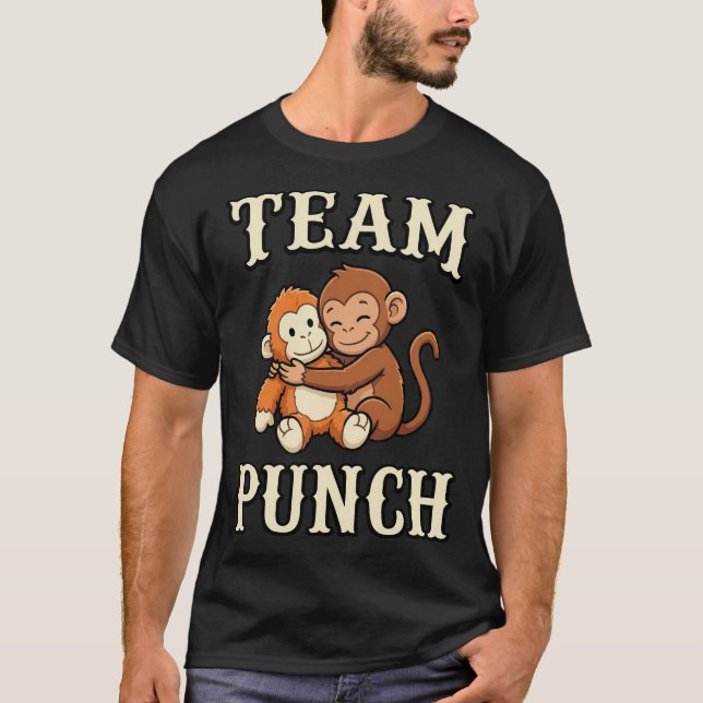 T-shirt drôle de singe mignon étreignant l'équipe  (Devant)