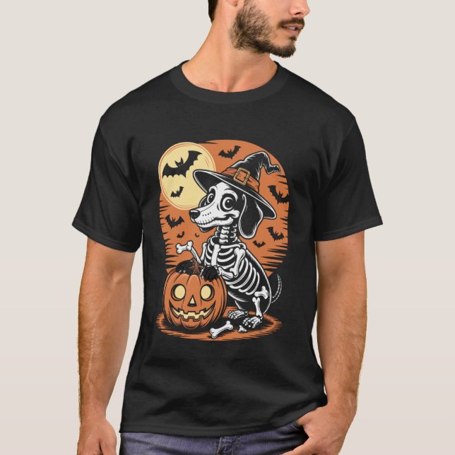 T-shirt Drôle de squelette de chien pour Halloween Créatio (Devant)