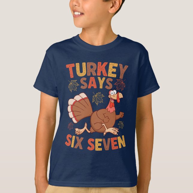 T-shirt drôle de Thanksgiving « Dinde dit Six Sept (Devant)