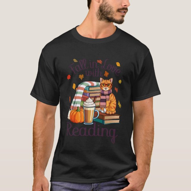 T-shirt Drôle de Tombe Amoureux de la Lecture Tacheté Chat (Devant)