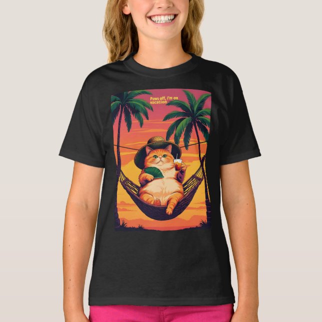 T-shirt Drôle de vacances d'été rétro pour chat (Devant)