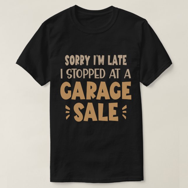 T-shirt drôle de vente de garage, noir et brun (Design devant)
