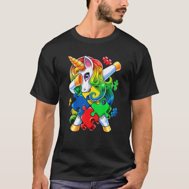 T-shirt Drôle de visage de licorne Autisme Sensibilisation (Devant)