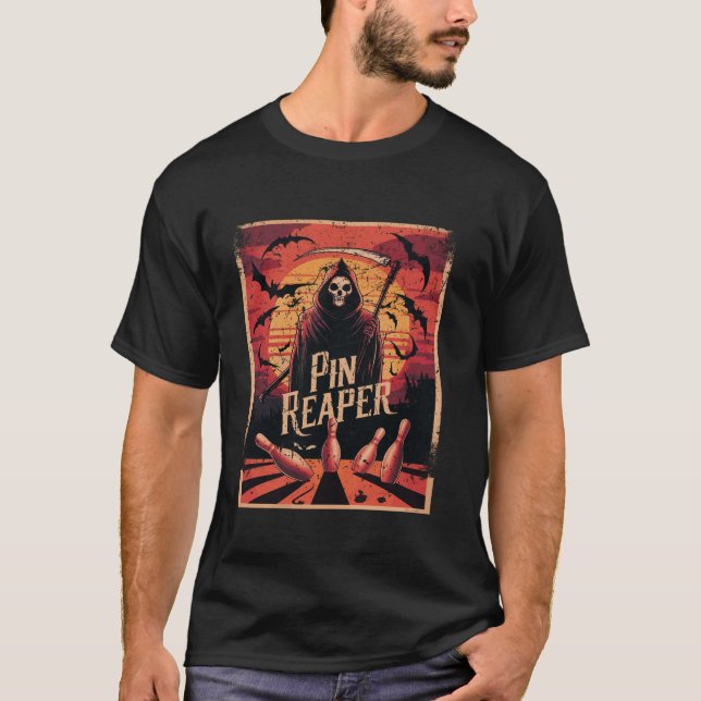 T-shirt Drôle Death Bowling Grim Reaper Bowler Dons Hommes (Devant)