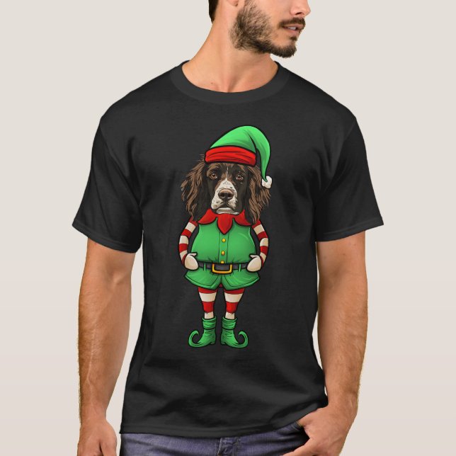 T-shirt Drôle d'elfe de Noël Chien Springer Spaniel Anglai (Devant)