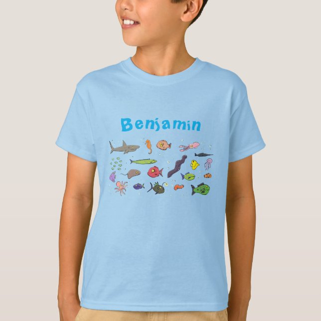 T-shirt Drôle des créatures marines dessin motif (Devant)