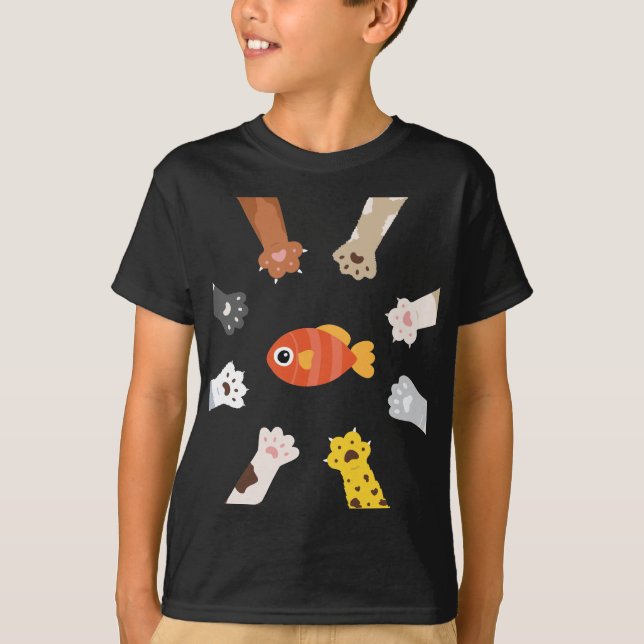 T-shirt Drôle Design Chats Jouer Pour Attraper Du Poisson (Devant)