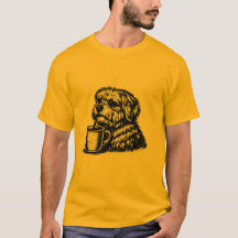 T-shirt drôle d'esquisse de chien hirsute buvant d