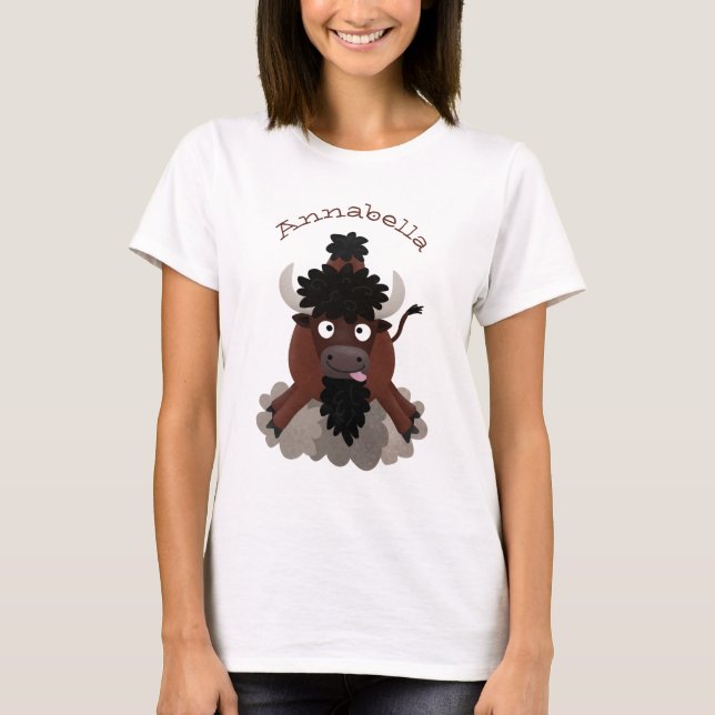 T-shirt Drôle dessin animé de bison de buffle (Devant)