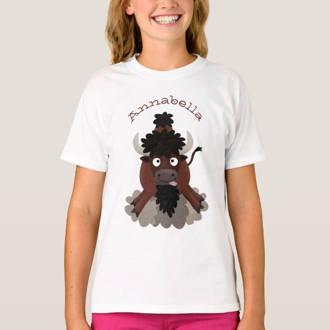 T-shirt Drôle dessin animé de bison de buffle (Devant)