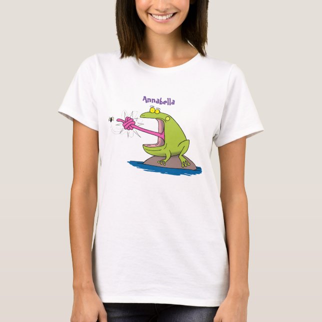 T-shirt Drôle dessin animé de grenouille et mouche (Devant)