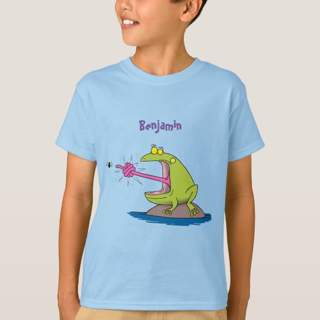 T-shirt Drôle dessin animé de grenouille et mouche (Devant)