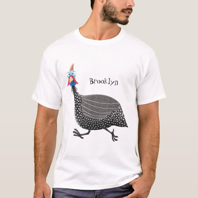 T-shirt Drôle dessin animé d'oiseau de Guineafowl (Devant)