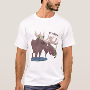 T-shirt Drôle dessin animé d'orignal heureux