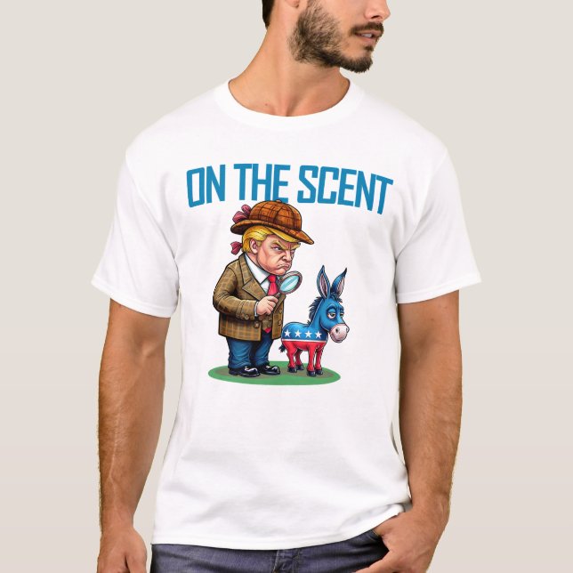 T-shirt Drôle dessin de détective politique sur le parfum (Devant)