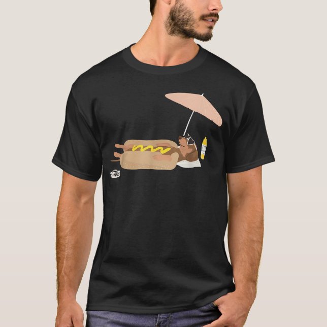 T-shirt Drôle d'été Chien saucisse de plage Teckel (Devant)