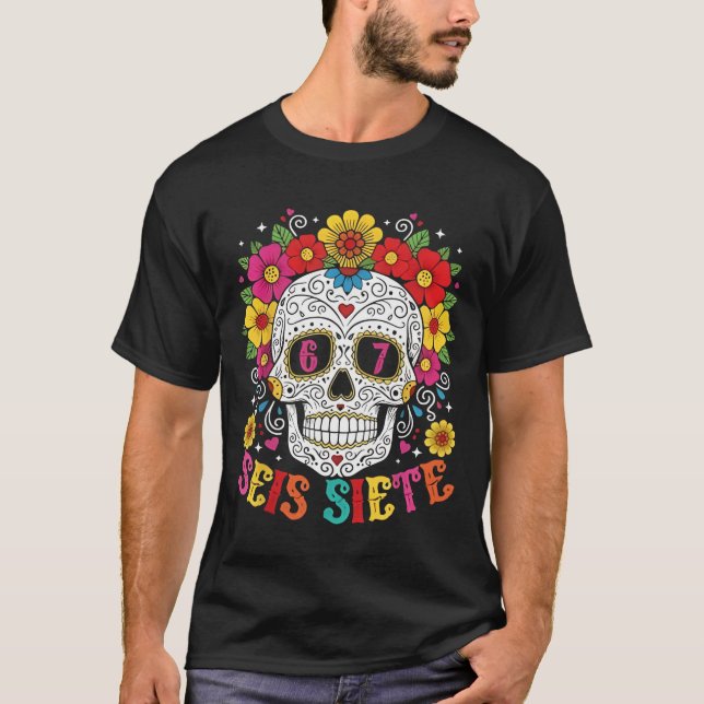 T-shirt Drôle Dia De Los Muertos Crâne sucre SEIS Siete 67 (Devant)