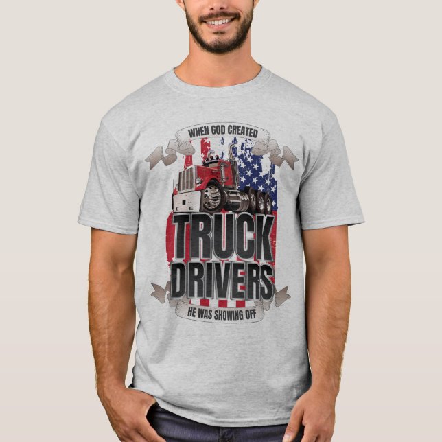 T-shirt Drôle Dieu Créé Conducteurs de Camion Drapeau Amér (Devant)