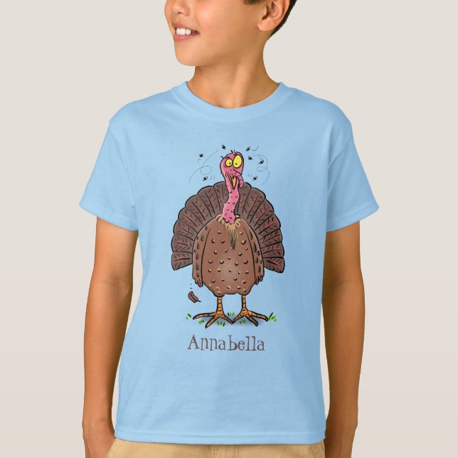T-shirt Drôle dinde marron de la ferme avec des mouches de (Devant)