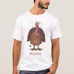 T-shirt Drôle dinde marron de la ferme avec des mouches de