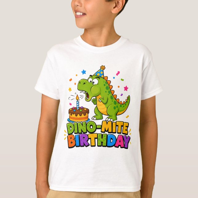 T-shirt drôle Dino-Mite Anniversaire T-Rex Gâteau  (Devant)
