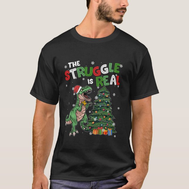 T-shirt Drôle Dinosaur Arbre de Noël Lutte Est Vrai Xma (Devant)