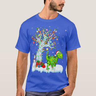 T-shirt Drôle Dinosaur Xmas Arbre Éclairage Père Noël Dino