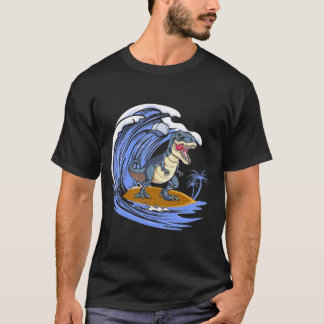 T-shirt Drôle Dinosaure Surf Cadeau Pour Femmes Hommes T-