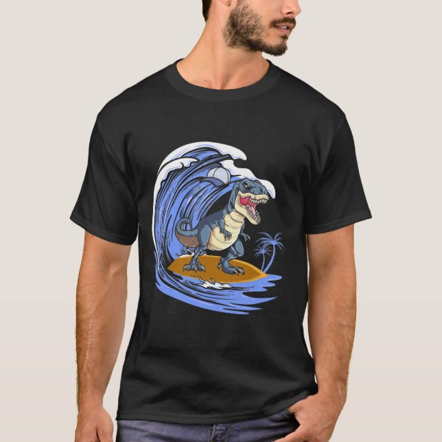 T-shirt Drôle Dinosaure Surf Cadeau Pour Femmes Hommes T- (Devant)
