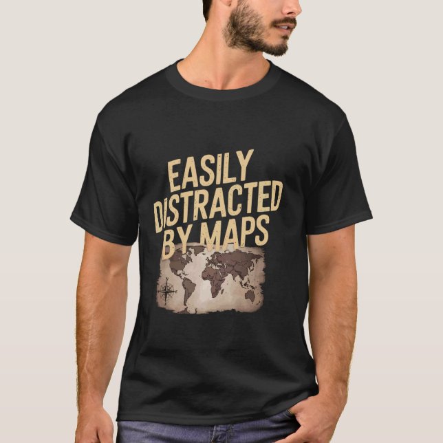 T-shirt Drôle Distrait Par La Géographie Rétro Professeur  (Devant)