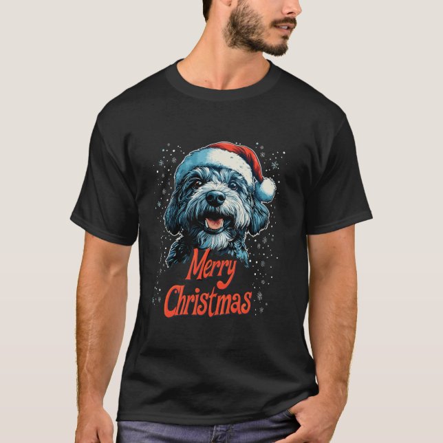 T-shirt Drôle Doodle Père Noël Joyeux Noël Goldendoodle Lo (Devant)