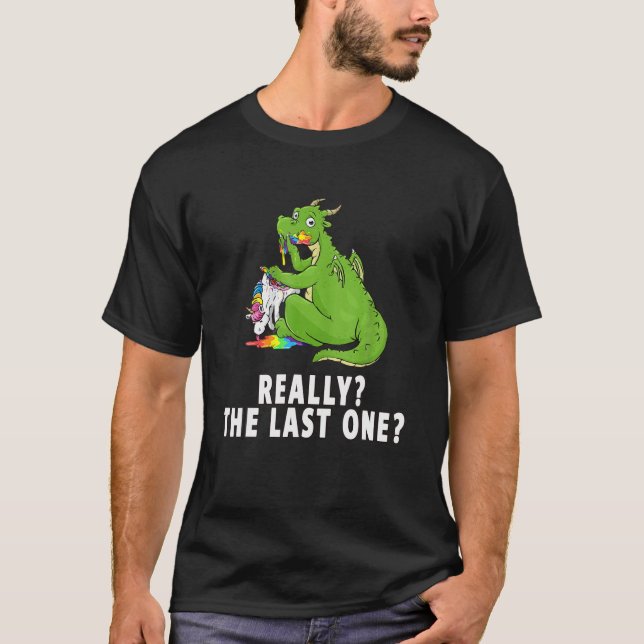 T-shirt Drôle Dragon Mange La Dernière Unicorne (Devant)