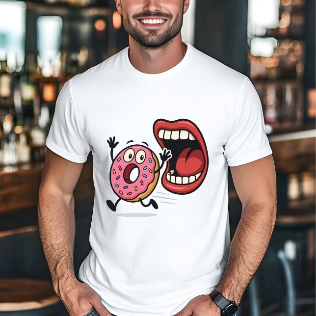 T-shirt Drôle Drôle Cartoon Donut Courir de la Bouche (Créateur téléchargé)