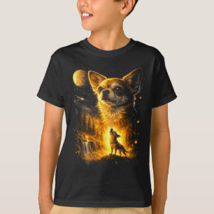 T-shirt Drôle Drôle Chihuahua Hurle Lune Mystique