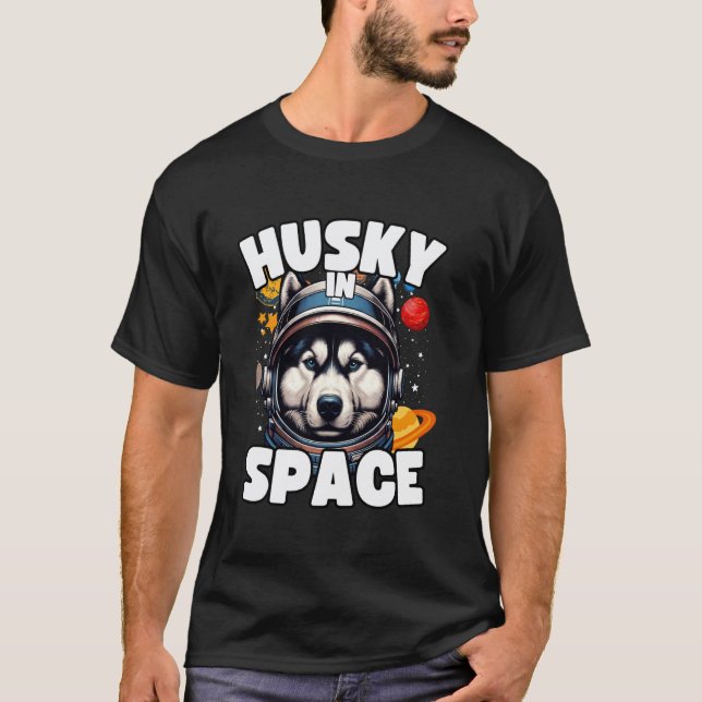 T-shirt Drôle Drôle Design Husky Husky Dans L'espace Amour (Devant)